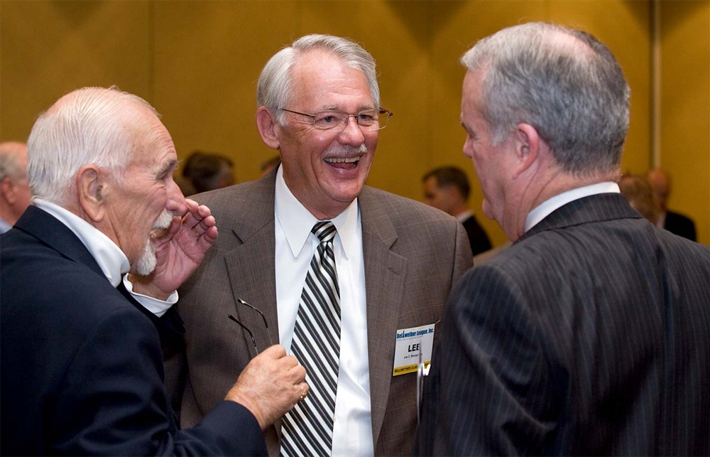 Bellwether League Secretary John Gaida (right) generates a laugh from Bellwether Class of 2008 Inductee Lee Boergadine (center) and Bellwether Class of 2009 Inductee Sam Raudenbush (left).