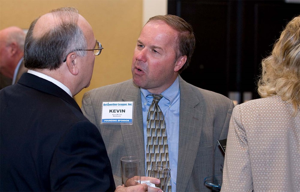 Bellwether Class of 2010 Honoree Michael Louviere (left) chats with Founding/Platinum Sponsor MedAssets’ Kevin McCole (right).