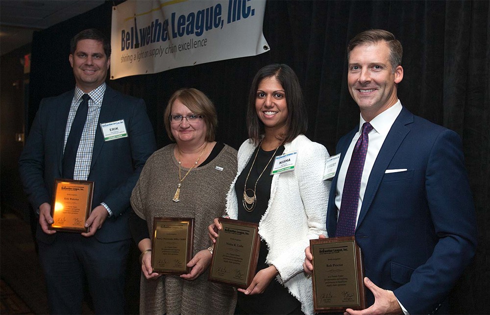 Future Famers Class of 2016 with their awards: Standing (left to right) Erik Walerius, Bellwether League Treasurer-Elect Deborah Templeton, R.Ph., for Catherine Polczynski, Nisha Lulla and Rob Proctor. Not pictured: Jimmy Henderson and Baljeet Sangha.