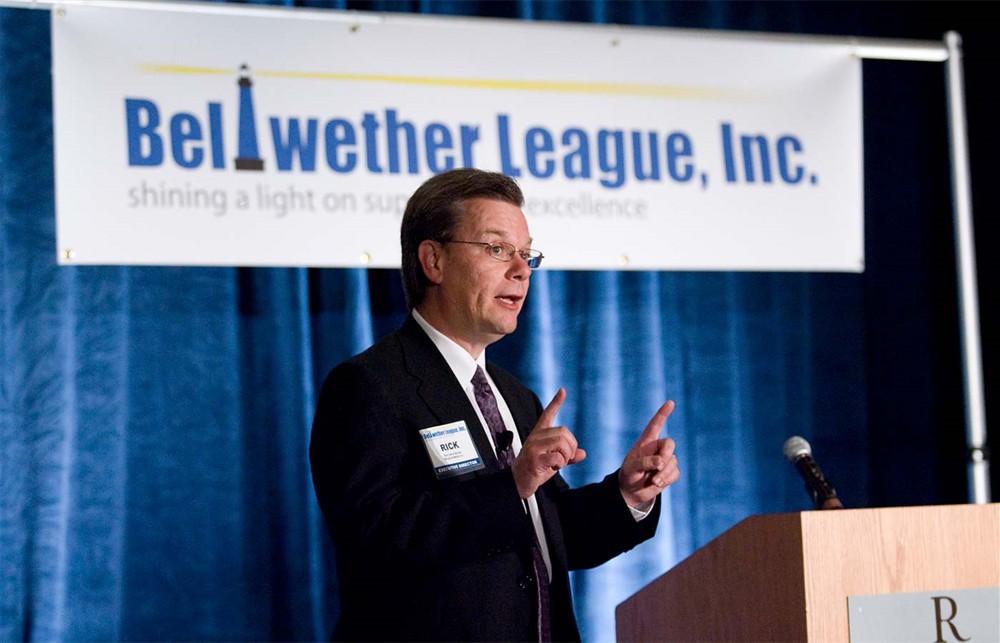 Bellwether League Inc. Co-Founder and Executive Director Rick Barlow emphasizes a point during his welcome address before the annual dinner.
