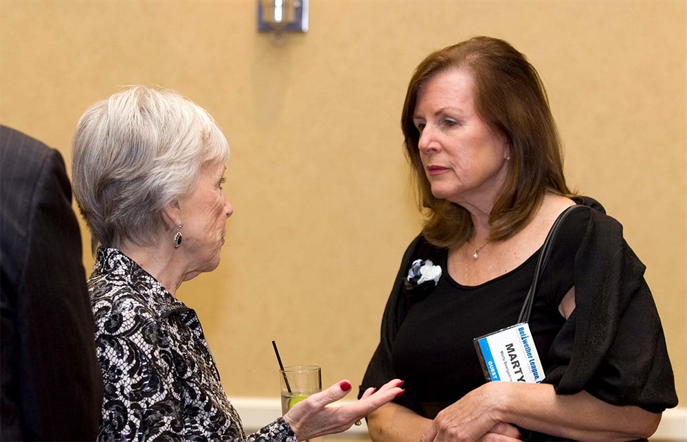 Shirley Mayworm, wife of Bellwether Class of 2010 Honoree Dan Mayworm, chats with Marty Boergadine, wife of Bellwether Class of 2008 Inductee Lee Boergadine, during the VIP reception.