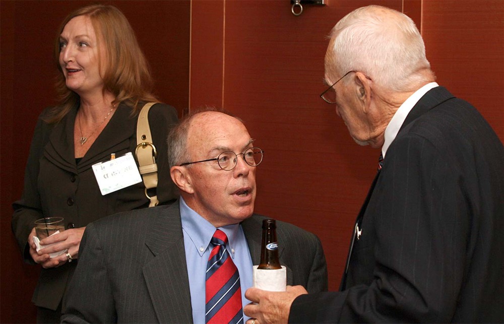 BLI Secretary and Founding Board Member Robert P. “Bud” Bowen with Bellwether Class of 2009 Inductee Samuel G. Raudenbush and Healthcare Purchasing News Publisher Kristine Russell in the background