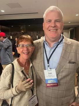 SMI Spring Forum: Nancy J. LeMaster Consulting's Nancy LeMaster, Bellwether Class of 2015, with BJC Health's Tom Harvieux, Bellwether Class of 2021, and SMI Board Chair Elect.