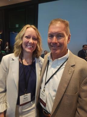 SMI Spring Forum: Avera Health's Sara Henderson, Future Famers Class of 2019, with George Godfrey, Bellwether Class of 2025.
