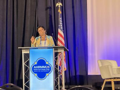 AHRMM Advisory Board Chair-Elect Pam Bryant, Bellwether Class of 2026 honoree, welcomes attendees to AHRMM 2026.