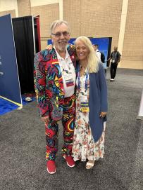 Fred Crans, Bellwether Class of 2020, demonstrates his celebrity status, left with Karen Conway, Bellwether Class of 2023, right with Jean Sargent, past BLF BOD member.