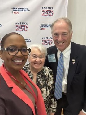 Carl Meyer, Bellwether Class of 2019, with BLF BOD Chairman Barbara Strain, Bellwether Class of 2021, and Régine Honoré Villain, Ammer Honoree Class of 2023, at the Fall IDN Summit.
