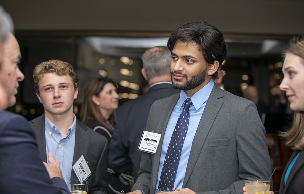 The University of Michigan capstone project trio chat with Ed Hisscock (Bellwether Class of 2022) (far right).