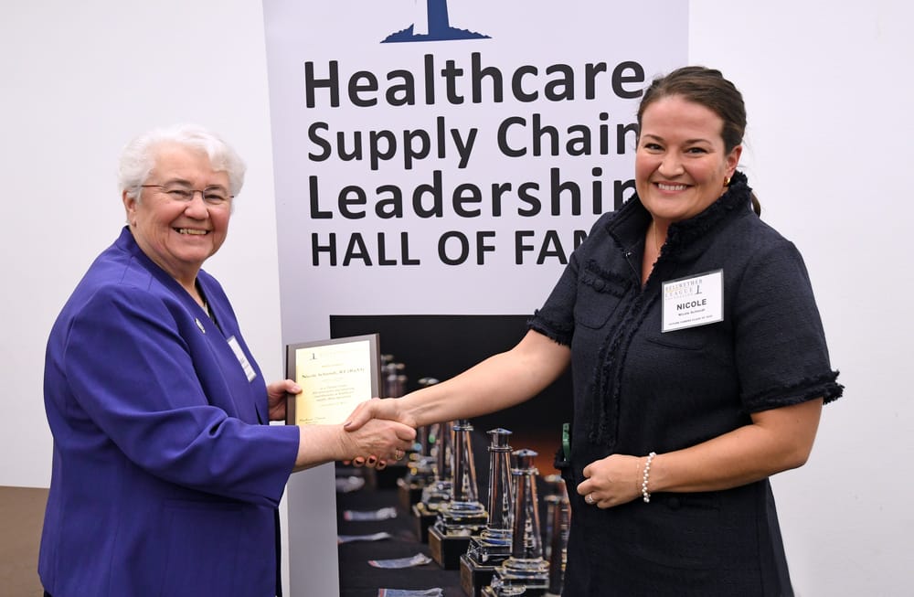 BLF Chairman Barbara Strain welcomes Nicole Schmidt, RT (R)(VI), Future Famers Class of 2025.