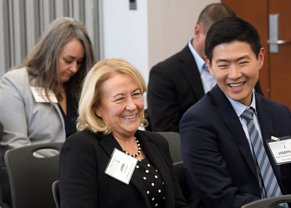 Joni Rittler, Bellwether Class of 2025, and Joseph Jang, Pathstone Partners, enjoy a lighter moment during the Bellwether Leadership Symposium.