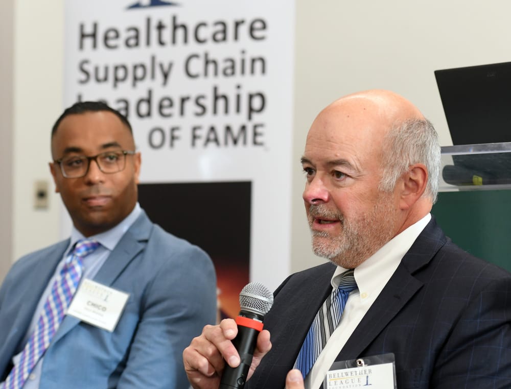 Bellwether Leadership Roundtable panelist Ed Hisscock, Bellwether Class of 2022, shares his thoughts as Chico Manning, Future Famers Class of 2024, looks on.