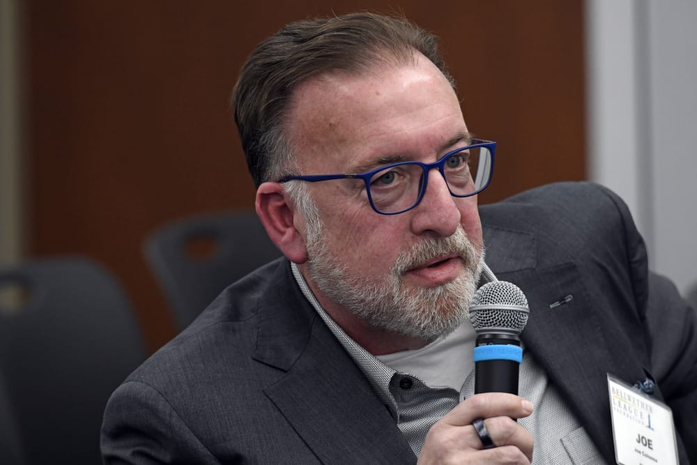 Piedmont Health's Joe Colonna, BLF Philanthropy Committee member, moderates the Bellwether Leadership Roundtable panelists around the topic, 