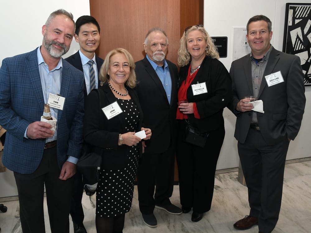 The Rittler fan club: Tom Redding, BLF Silver Sustaining Sponsor St. Onge Co.; Joseph Jang, Pathstone Partners; Joni Rittler, Bellwether Class of 2025; Robert Rittler, spouse; Michelle McAllister, daughter; and Edward Young.