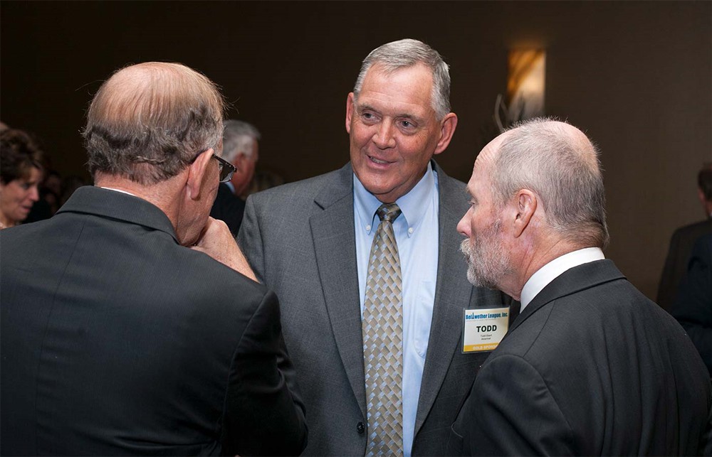 Gold Sponsor Amerinet’s Todd Ebert (center) is flanked by Frank Kilzer (Bellwether Class of 2010) (left) and Jamie Kowalski (right).