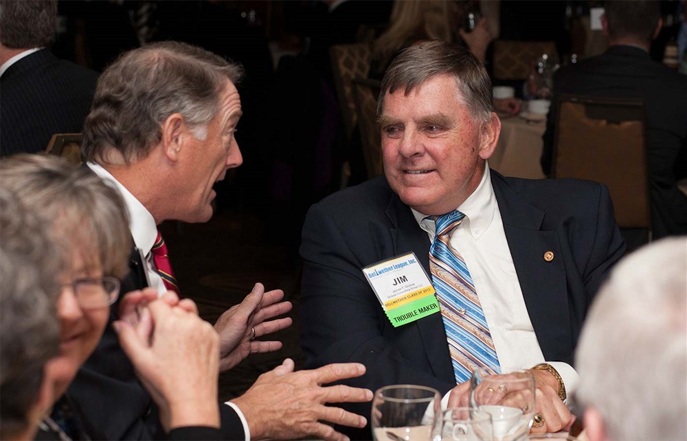 Self-professed and badged “Troublemaker” Jim Dickow (Bellwether Class of 2013)  listens to The Wetrich Group’s Carl Meyer (right).