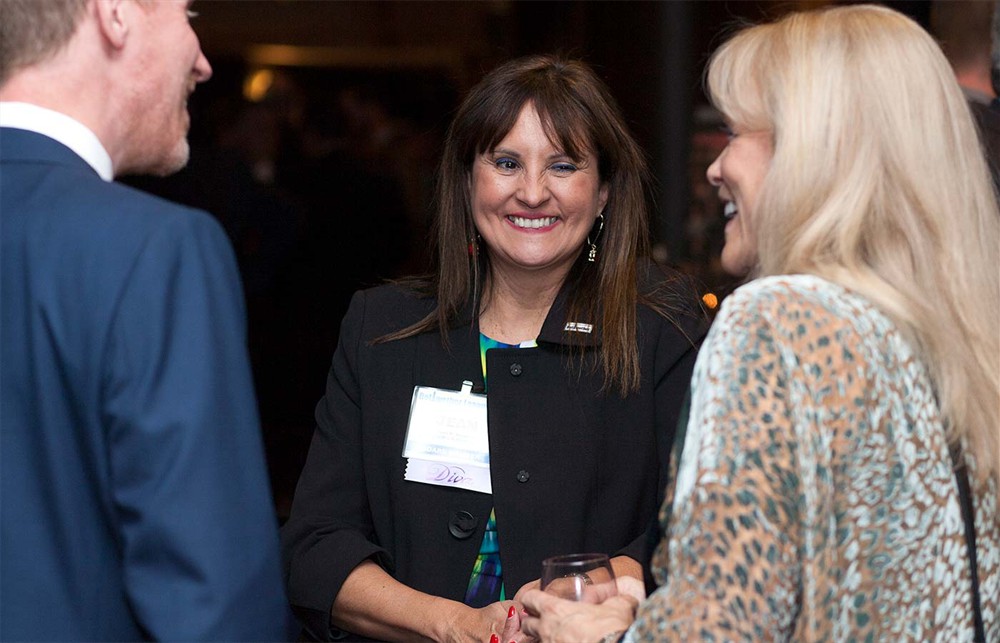 Bellwether League Inc. Board Member Jean Sargent (center) with Gold Sponsor GHX’s Karen Conway (right) and Corporate Sponsor MedSpeed’s Jake Crampton (left).