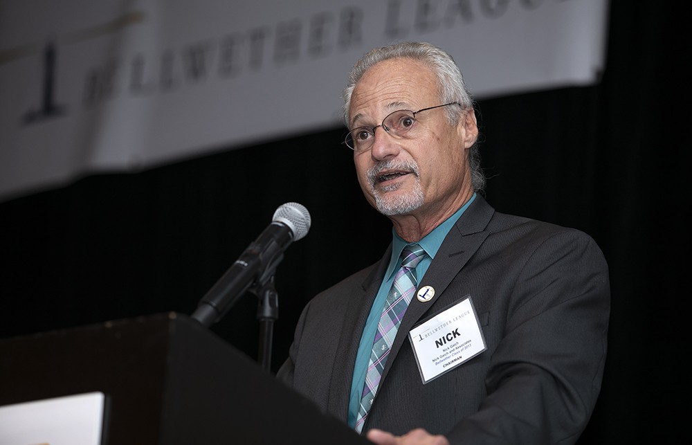 Bellwether League Chairman Nick Gaich (Bellwether Class of 2013) opens the 2019 Bellwether induction ceremony.