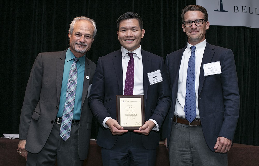 Geisinger’s Jun Amora (Future Famers Class of 2019) flanked by Nick Gaich and Bellwether League Secretary Nate Mickish (Future Famers Class of 2015).