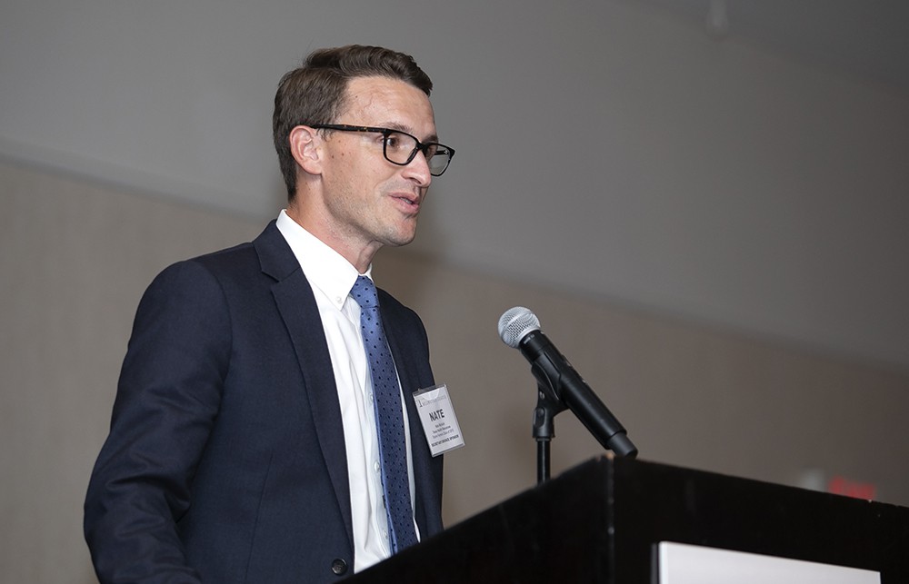 Bellwether League Secretary Nate Mickish (Future Famers Class of 2015) introduces Clara Barton as the first Honoree of 2019 to be inducted.