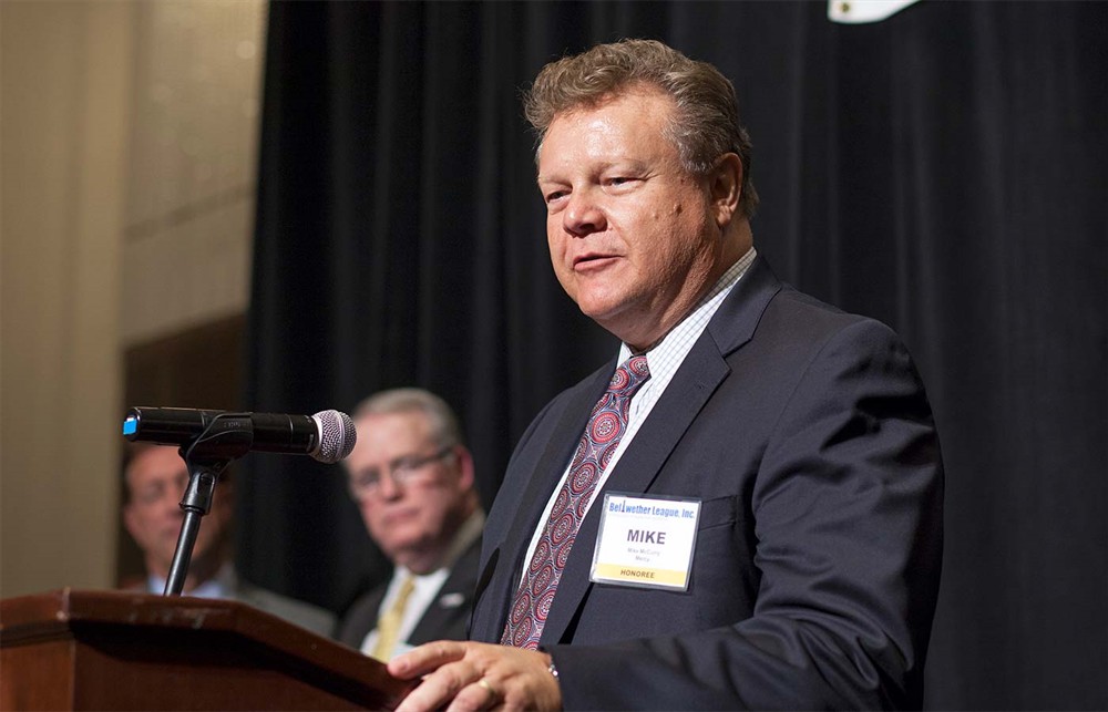 Mercy’s Mike McCurry (Bellwether Class of 2015) makes a point during his acceptance speech.