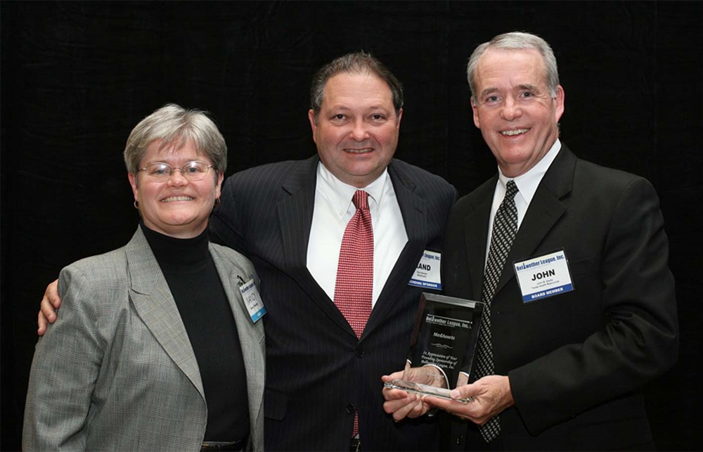 Bellwether League Inc. Founding Sponsor MedAssets' Rand Ballard (center) is flanked by Chicago-based Northwestern Medical Center's Nancy Hensley (left) and John B. Gaida